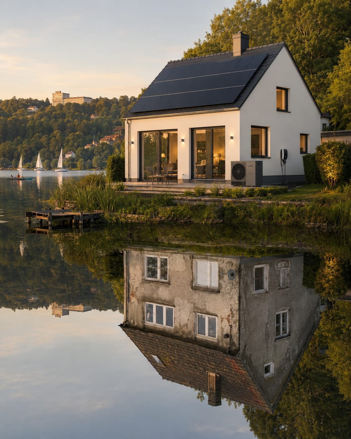 Energetische Sanierung eines Einfamilienhauses in Ratingen: modernisierte Fassade, neue Fenster und Wärmepumpe, Energieberatung A+ Pilot