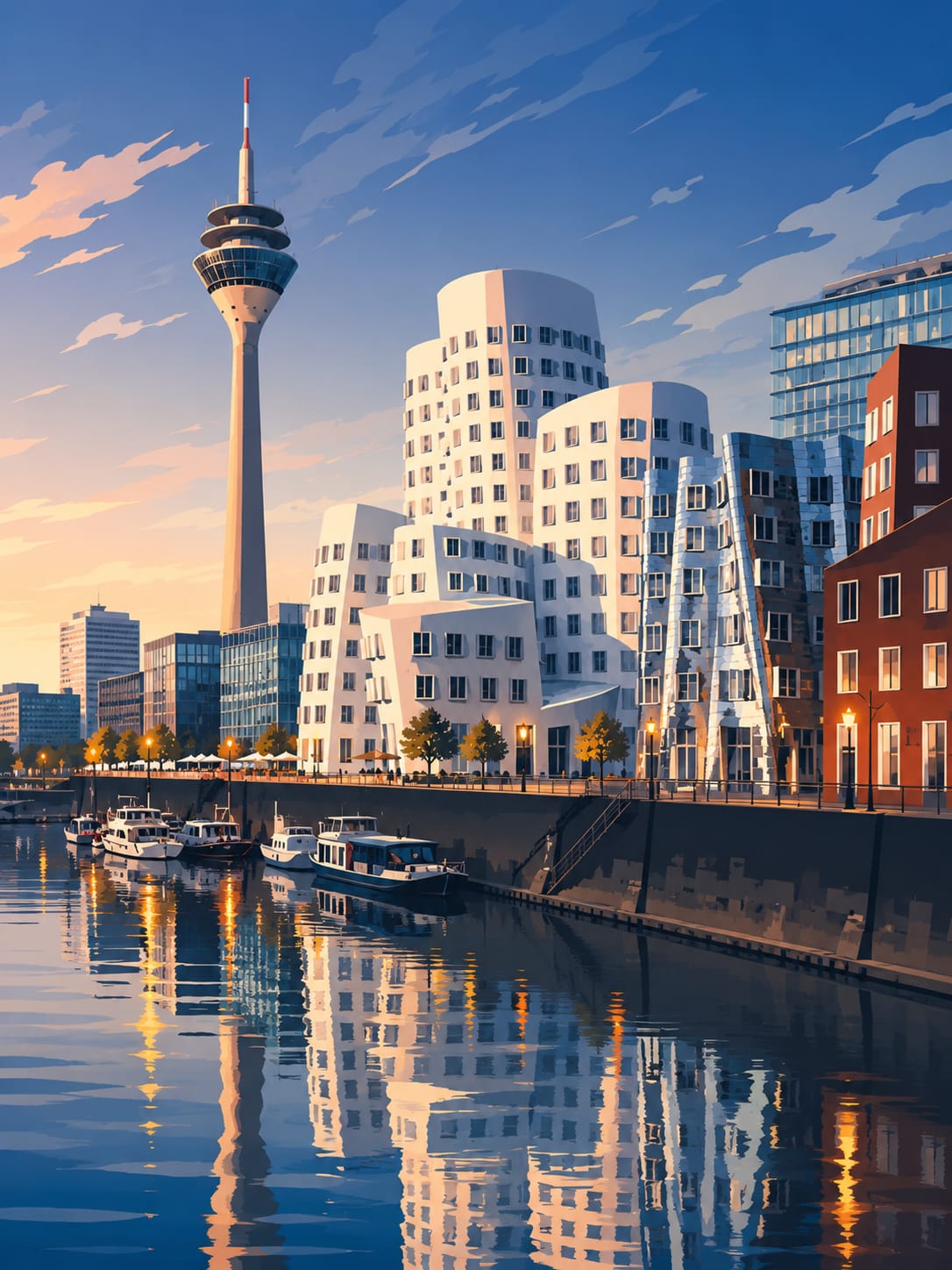 Düsseldorfer Medienhafen mit modernen Gebäuden – Energieberatung A+ Pilot